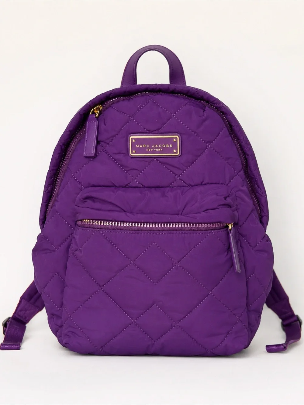 Marc Jacobs Purple Quilted Nylon Backpack Gold Hardware Travel Bag